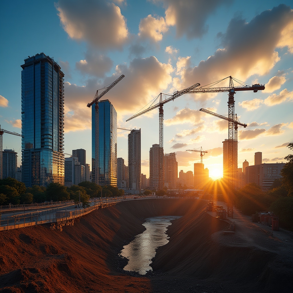 Buenos Aires skyline with construction cranes and modern buildings under development